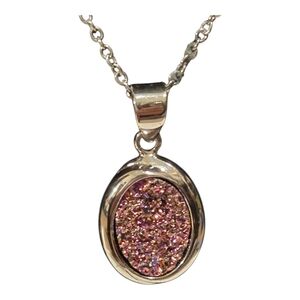 Lia SOPHIA Silver Tone Necklace With Pink Shiny Glass Crystal Look Pendant